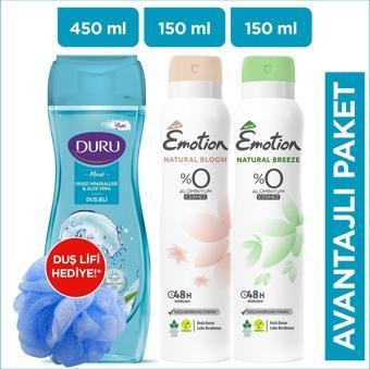 Duru Moods Deniz Mineralleri Duş Jeli 450 Ml+Emotion Natural Bloom & Breeze Kadın Deodorant 2x150 Ml