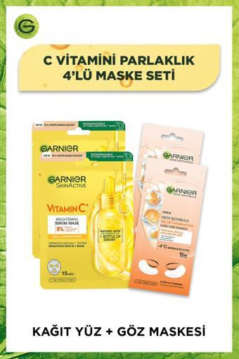 C Vitamini Parlaklık Verici Yüz Maskesi & Göz Altı Torbalarına Karşı Göz Maskesi 4'lü Set 