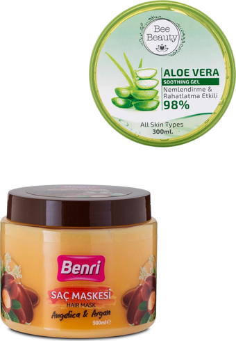 Bee Beauty Aloe Vera Jel Hyaluronik 300 ml Saç Maskesi Angelica & Argan 500 Ml