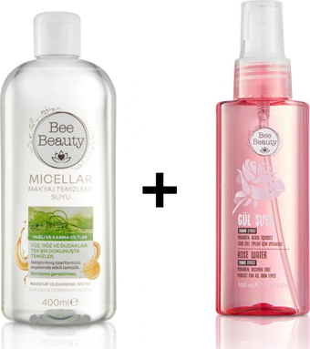 Bee Beauty Micellar Makyaj Temizleme Suyu Yağlı ve Karma Ciltler 400 ml Gül Suyu 100 ml Disk Pamuk Hediyeli