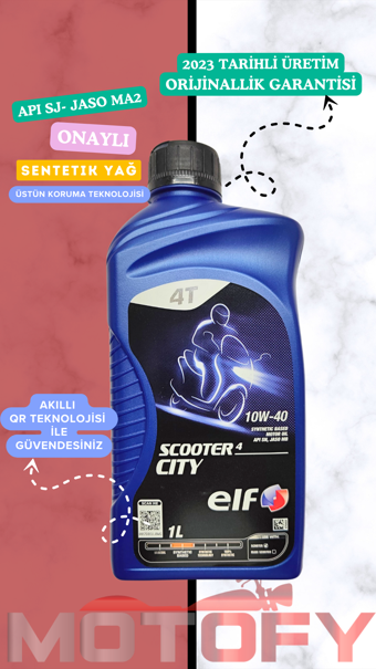 ELF SCOOTER 4 CITY 10W 40 1L SENTETİK MOTOSİKLET YAĞI - API SJ - JASO MA2