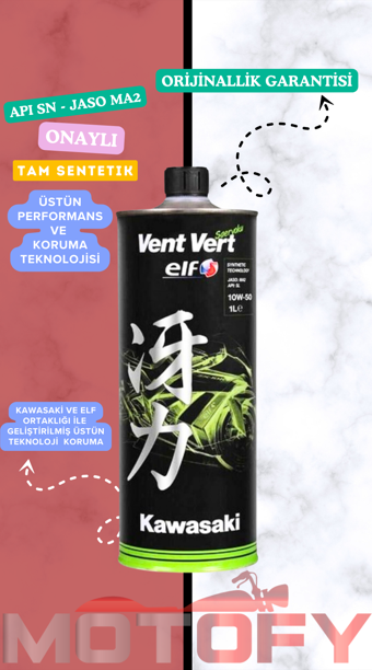 ELF Vent Vert Kawasaki 10w50 Motosiklet Yağı 1lt