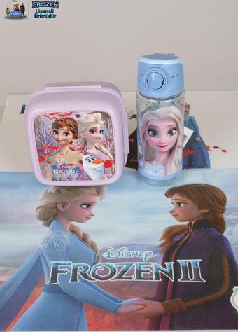 DEKOMUS LİSANSLI  ELSA FROZEN "BESLENME ÖRTÜSÜ,BESLENME KABI VE 500 ML TRITAN MATARA OKUL/KIRTASİYE SETİ