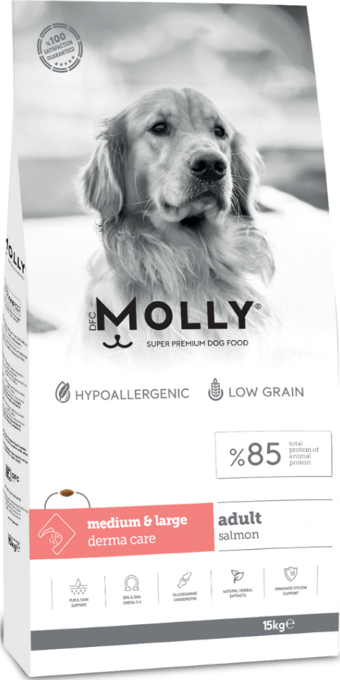 Molly Medium Adult Derma Care Somonlu Orta ve Büyük Irk Yetişkin Köpek Maması 15 Kg