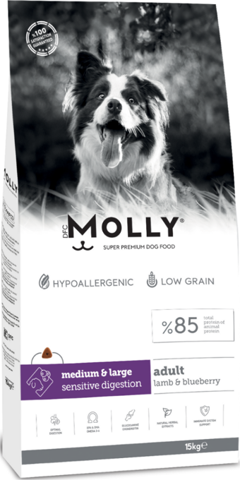 Molly Medium Adult Kuzu Etli & Yaban Mersinli Orta ve Büyük Irk Yetişkin Köpek Maması 15 Kg