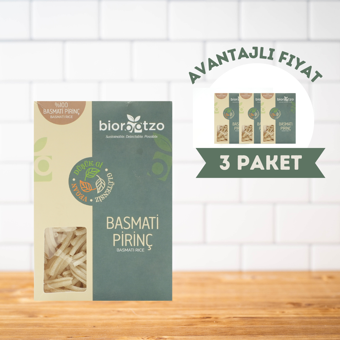 Biorootzo Artizan Bronz Kalıp  Glütensiz Vegan Basmati Pirinç Casarecce 3 Paket x 200 g Avantajlı Paket