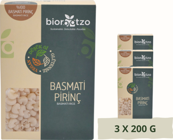 Biorootzo Artizan Bronz Kalıp  Glütensiz Vegan Basmati Pirinç Pipe Rigate Mantı 3 Paket x 200 g Avantajlı Paket