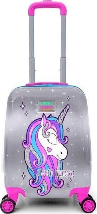 Coral High  Pembe Gümüş Unicorn Desenli Çocuk Valizi 16728