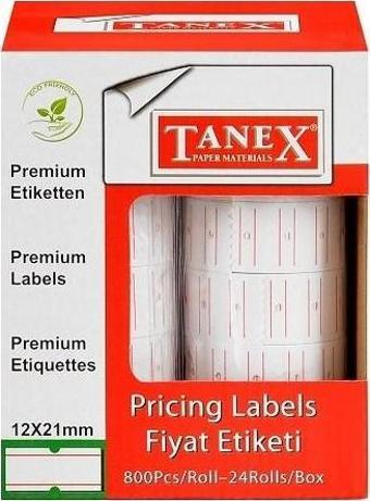 Tanex MOTEX ETIKET 12X21 BEYAZ ÇIZGILI 800 LÜ - (24 Adet)