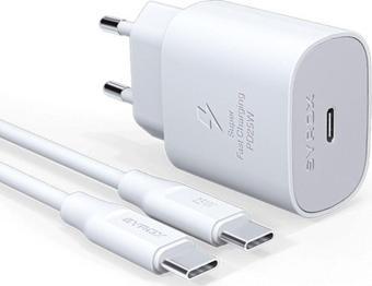 Samsung Galaxy M33 5G Uyumlu  Şarj Cihazı Şarj Adaptörü Aleti 25W Type-c Kablolu 1Mt Beyaz-25T