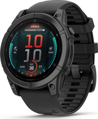 Garmin Fenix E - 47 mm AMOLED Slate Gri Siyah Silikon Kayışlı