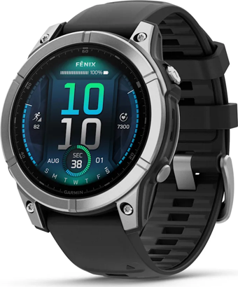 Garmin Fenix E – 47 mm AMOLED Paslanmaz Çelik Siyah Silikon Kayışlı