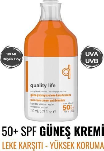 Quality Life Güneş Kremi 110 ML - Faktör 50+ SPF - Yüz ve Vücut - Su Bazlı - Karma Yağlı ve Kuru Ciltler İçin