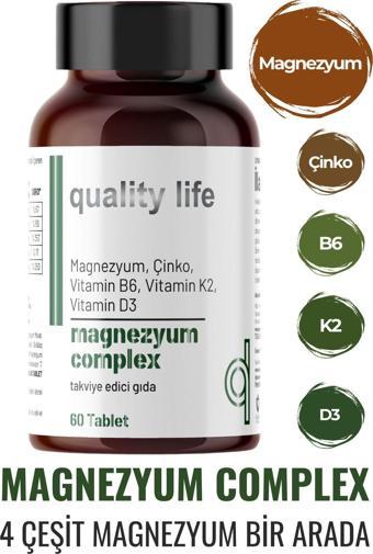 Quality Life Magnezyum Complex 60 Tablet - Magnezyum Malat Sitrat Glisinat Taurat Bisglisinat - Magnezyum Çinko