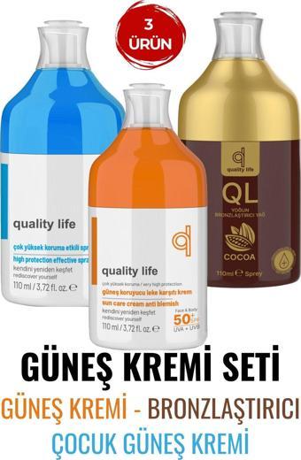 Quality Life Ql 50 Faktör Güneş Kremi Seti ( Güneş Kremi , Bebek Güneş Kremi, Bronzlaştırıcı Yağ ) 3 Güneş Ürünü