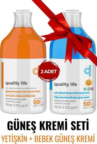 Quality Life Ql Bebek Ve Yetişkin Güneş Kremi Seti 50+ Faktör 110 Ml Leke Karşıtı