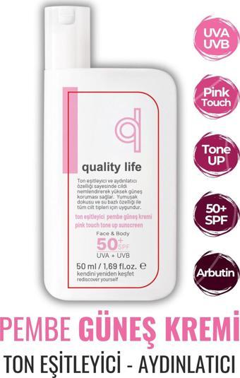 Quality Life Renkli Güneş Kremi - Pink - Tone Up - Ton Eşitleyici Pembe Güneş Kremi - Aydınlatıcı Yüz Güneş Kremi