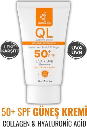 Quality Life Yüksek Koruyucu Yüz Güneş Kremi Leke Karşıtı Su Bazlı SPF 50+ Yağlı Karma Kuru Ciltler İçin 50 ML