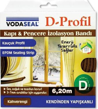 VodaSeal D Profil Kapı ve Pencere İzolasyon Bandı 6.20 mt. - Kahverengi