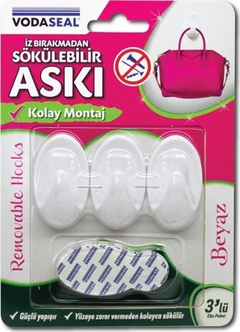 VodaSeal İz Bırakmadan Sökülebilir Askı - 3 Adet - Beyaz