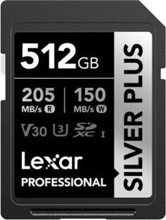 Lexar 512GB Silver Plus SD UhsI V30 U3 205MB/S Hafıza Kartı