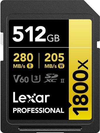 Lexar Professional 512GB 1800X 280MB/s 4K V60 SD Hafıza Kartı