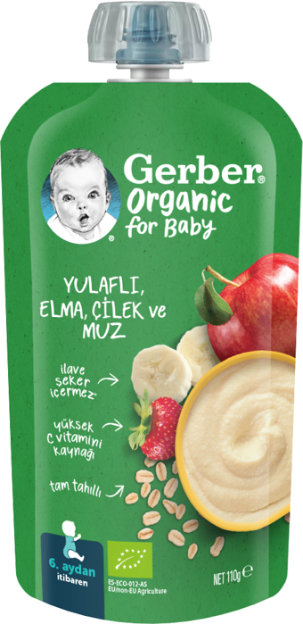 Gerber Organic Yulaflı Elma Çilek ve Muz Püre 110g