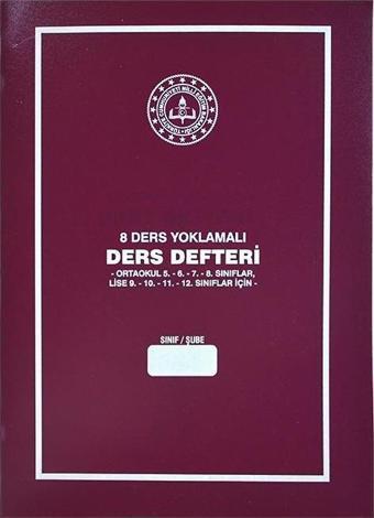 Gülpaş 8 Ders Yoklamalı Ders Defteri Bordo Plastik Kapak 384