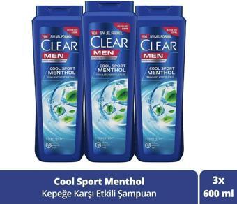 Clear Men Kepeğe Karşı Etkili Saç Bakım Şampuanı Cool Sport Menthol Ferahlatıcı Mentol 600 Ml X3