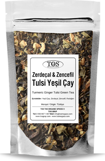 Zerdeçal Zencefil Tulsi Yeşil Çay 250 gr (1. Kalite) Turmeric Ginger Tulsi Green Tea
