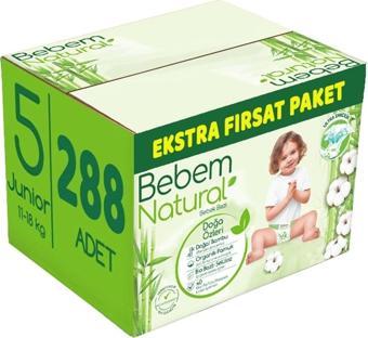 Bebem Natural Bebem Bebek Bezi Natural Beden:5 (11-18Kg) Junior 288 Adet Ekstra Fırsat Pk