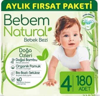 Bebem Natural Bebem Bebek Bezi Natural Jumbo Fırsat 4 Numara 180 Adet