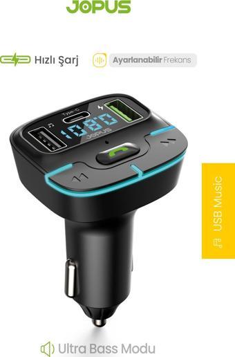 Jopus F9 Araç Fm Transmitter 5.3 Bluetooth Araç Kiti Usb Type-C Hızlı Şarj Çıkışlı Çakmaklık Girişli