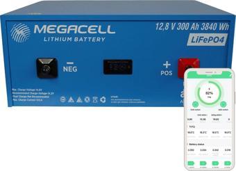 MEGACELL-LiFePO4 Metal Kasa Bluetooth 12,8V 300Ah Lityum Demir Fosfat Akü