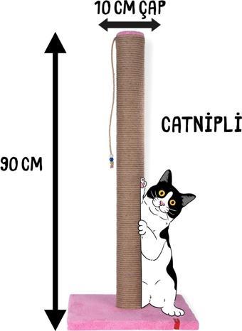 Pugalo 90 cm Catnipli Kalın Borulu Dev Tırmalama Tahtası Pembe