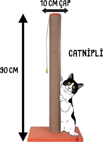 Pugalo 90 cm Catnipli Kalın Borulu Dev Tırmalama Tahtası Turuncu