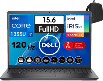 Dell Vostro 3530 Intel Core İ7-1355U 16GB 256GB SSD Fhd 15.6" 120HZ W11HOME Taşınabilir Bilgisayar WN1601PVNB353026 + Zetta Çanta