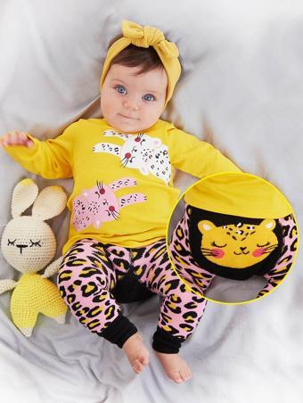 Leopar Kız Bebek T-shirt Tayt-Pantolon Takım