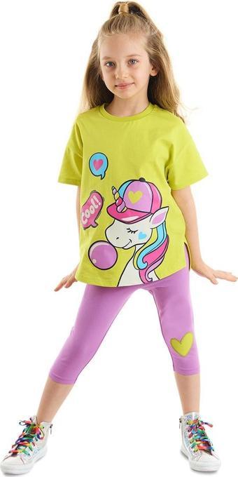 Cool Unicorn Kız Çocuk Yazlık T-shirt Lila Tayt Takım