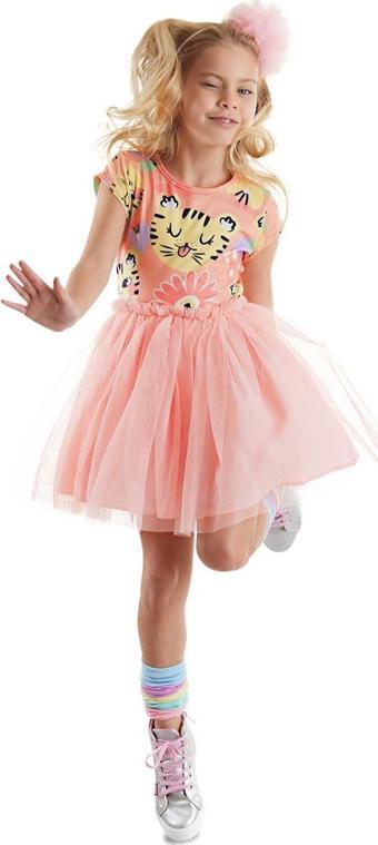 Leo Flower Kız Çocuk Tüllü Tütü Pembe Abiye Elbise