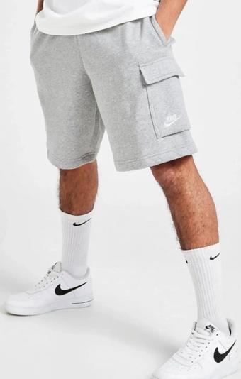  Nike Sportswear Clup Fleece Erkek Gri Kargo Cepli Şort