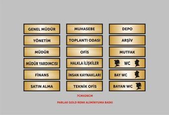 Yüksel Muhasebe Müdür Finans Depo Ofis Kapı Isimlikleri 18'Li Aliminyum Parlak Gold Metal Levha 26Cmx7Cm