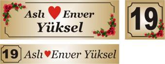yüksel34 Gold Renk Kapı Isimliği, Kapı Numarası Posta Kutusu Isimliği 3Lü Set Aliminyum Levha