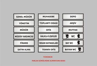 Yüksel Muhasebe Müdür Finans Depo Ofis Kapı Isimlikleri 18'Li Aliminyum Parlak Gümüş Metal Levha 26Cmx7Cm