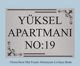 yüksel34 Apartman Kapısı İsimliği 26Cm*19Cm Fırçalı Mat Gri Aliminyum Levha