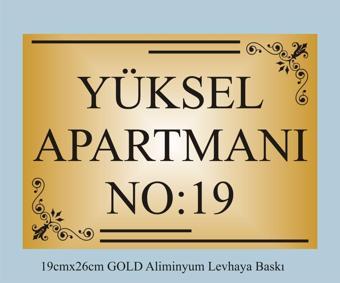 yüksel34 Apartman Kapısı İsimliği 26Cm*19Cm Gold Aliminyum Levha