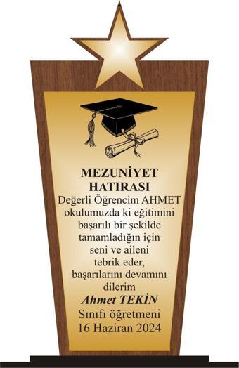 yüksel34 Öğrenci Mezuniyet Plaketi Ahşap Mdf Gold Levhaya Baskılı  ,Kişiye Özel İsim Baskısı Yapılabilir