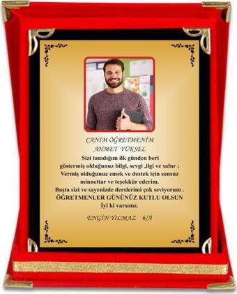 yüksel34 Öğretmen Plaketi ,Öğretmene Resimli Plaket ,Kadife Kutulu Plaket 15*20Cm Ölçüsünde