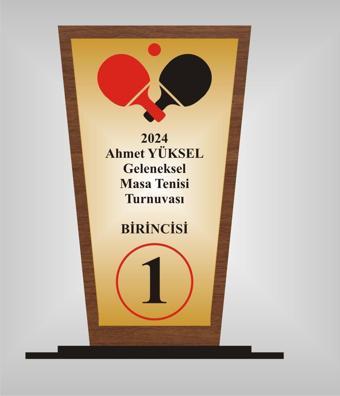 yüksel34 Masa Tenisi Turnuvası Plaketi , Ahşap Mdf Gold Levhaya Baskılı  ,Kişiye Özel İsim Baskıiı