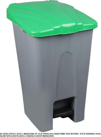 Safell Plastik Köşeli Pedallı Çöp Kovası 70 Lt - Tekerlekli - Pedallı Çöp Konteyneri - Gri Yeşil